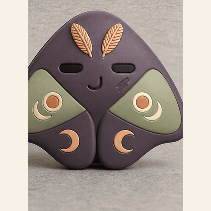 Original Ventlings luna moth digital preproduction car-vent character concept with broad wings and moon-shaped details