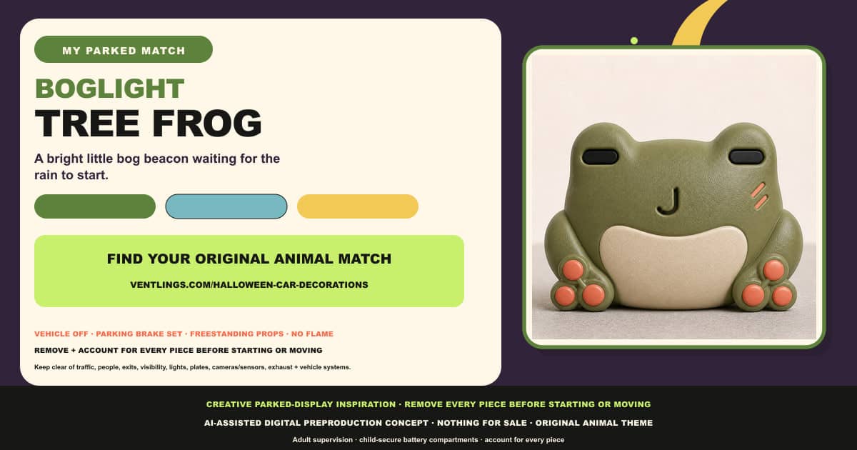 Boglight Tree Frog parked Halloween car-display match card with an original Tree frog