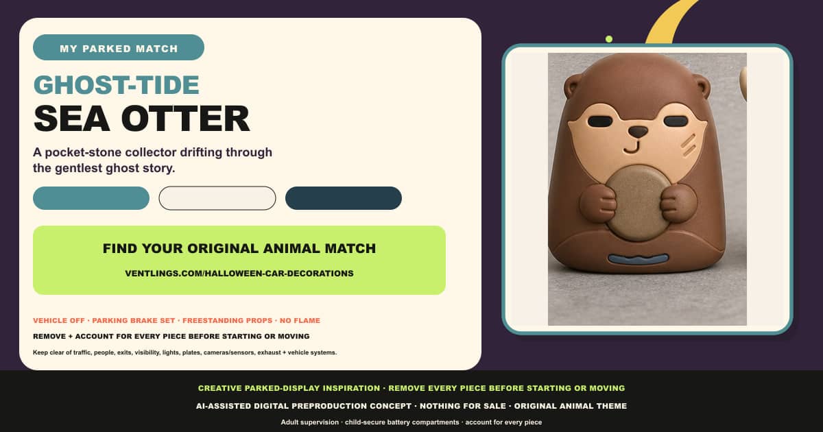 Ghost-Tide Sea Otter parked Halloween car-display match card with an original Sea otter