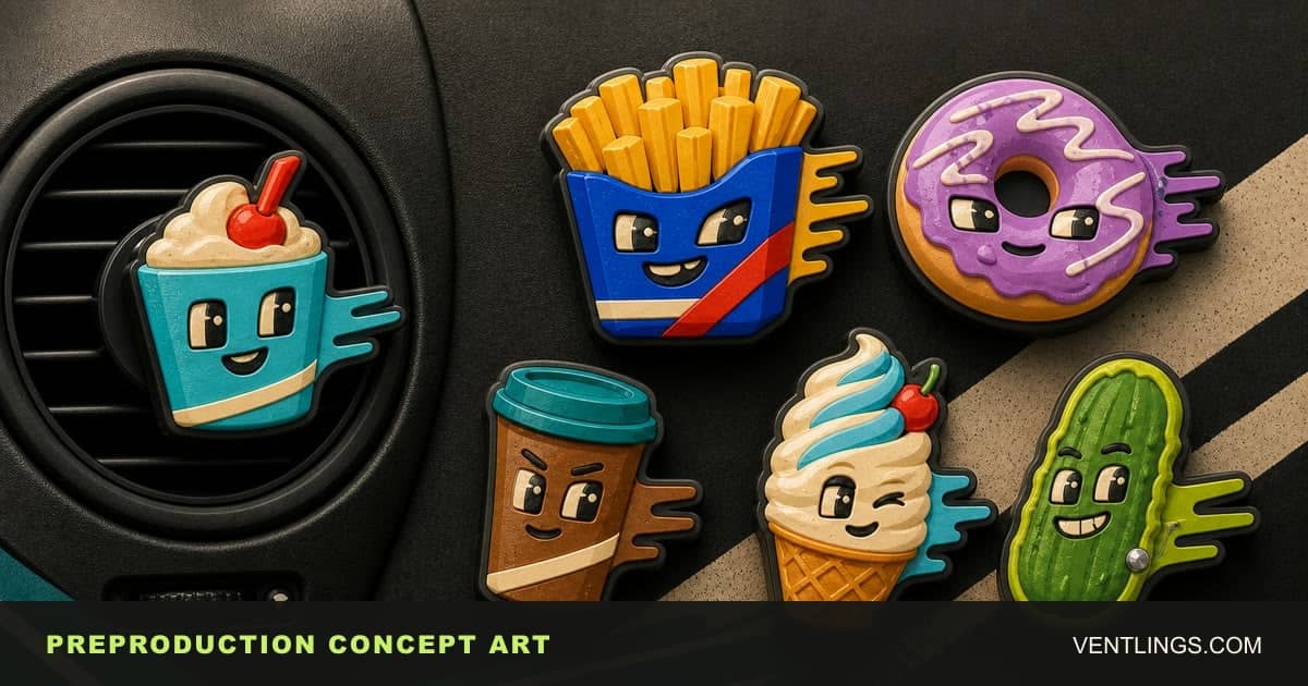 Six original Ventlings Snack Run preproduction character concepts